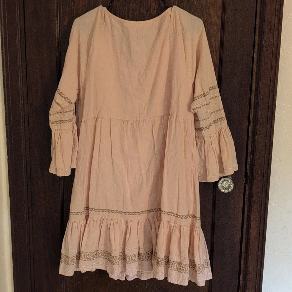 Roller Rabbit Scoop Neck Dress w/ 3/4 Sleeves.  Size Medium Light Pink Boho